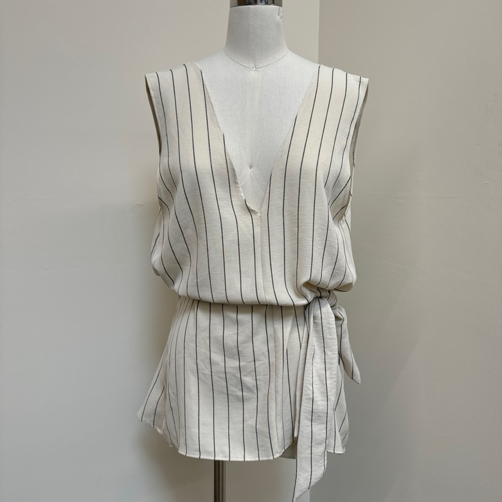 Zara White and Black Striped Blouse